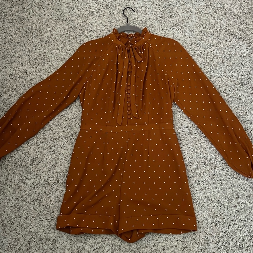 Express XLady Gang polka dot ruffle neck long sleeve ROMPER